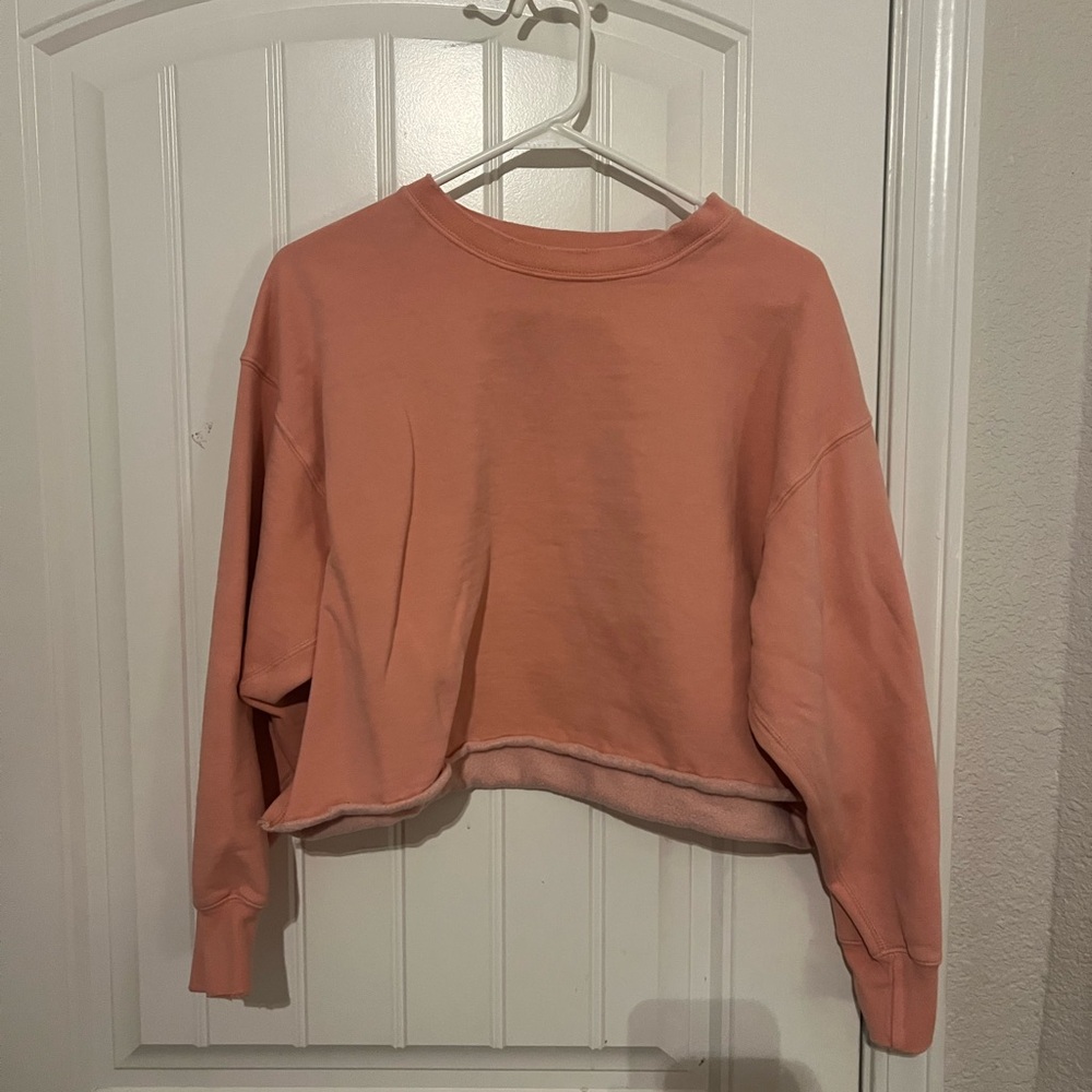 American Eagle Pink Boxy Cropped Hoodie
